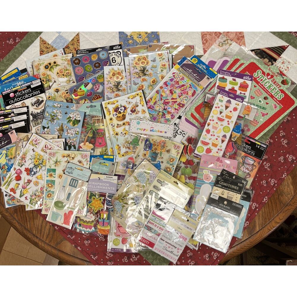 Scrapbooking Stickers Huge Lot Rhinestones Puffy Dimensional 100 Packs